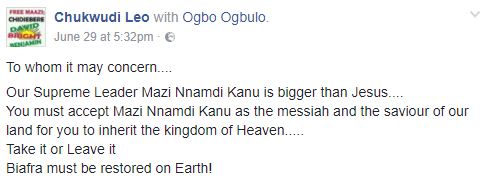 ' Nnamdi Kanu Is Bigger Than Jesus ' - Biafran Man Makes Shocking Declaration