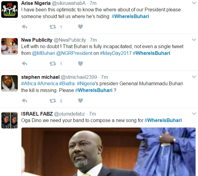 #WhereIsBuhari Trends On Twitter As Nigerians Ask Of His Whereabout (See Tweets)