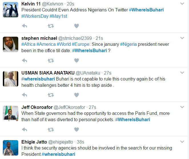 #WhereIsBuhari Trends On Twitter As Nigerians Ask Of His Whereabout (See Tweets)