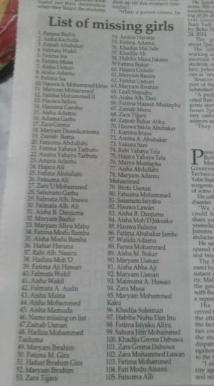Here's A List Of The Names Of 105 Missing Dapchi Schoolgirls