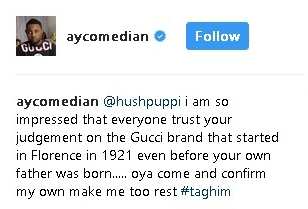 Comedian AY Poses With His Gucci Bag, Wants Hushpuppi To Confirm If It's Original