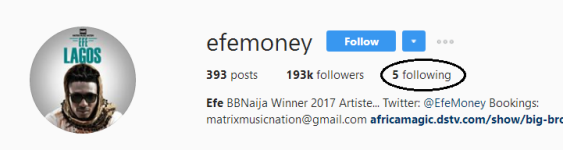 Photos: See User Reactions As #BBNaija Winner Efe Unfollows Thousands of His fans on Instagram