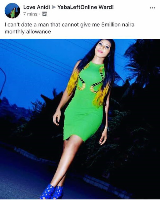 I Can't Date A Man That Cannot Give Me 5Million Naira As Monthly Allowance - Nigerian Lady