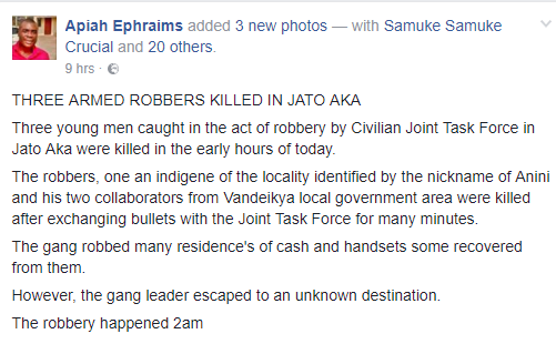 Photos: Armed Robbers Meet Untimely Death As They Rob Residence Of Benue