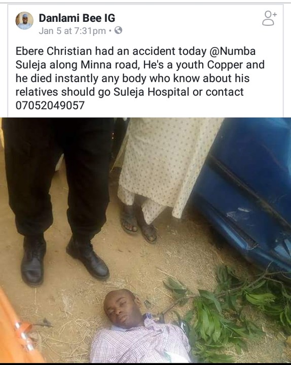 ALERT!! This Corper Had An Accident & Died On The Spot Along Minna Road, Do You Know Him?