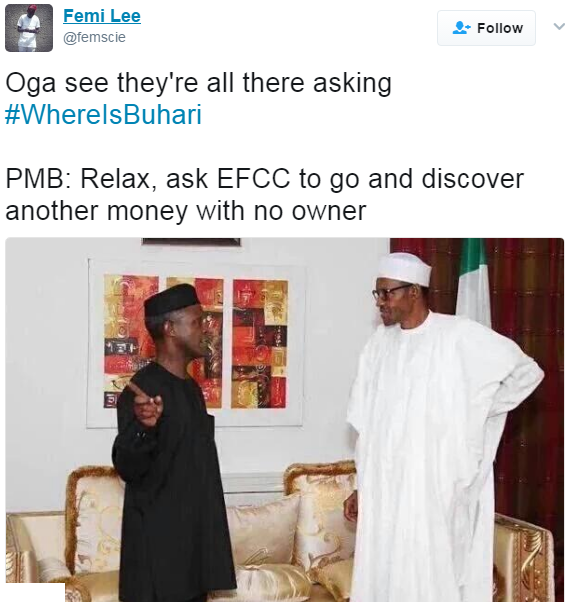 #WhereIsBuhari Trends On Twitter As Nigerians Ask Of His Whereabout (See Tweets)