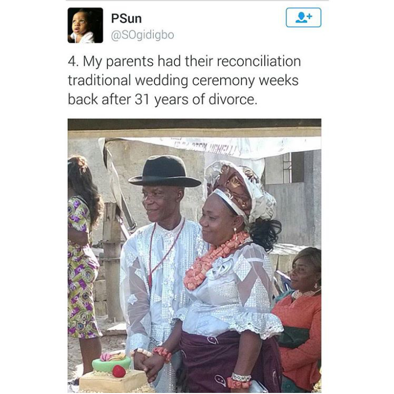 Photos: Nigerian Couple Reconcile After 31years Of Divorce