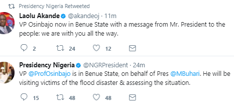 Flood: Osinbajo In Benue State To Represent Buhari