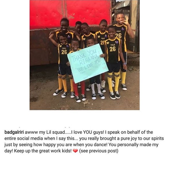 Rihanna Reacts To Ikorodu Kid Dance Group's Love (Picture)