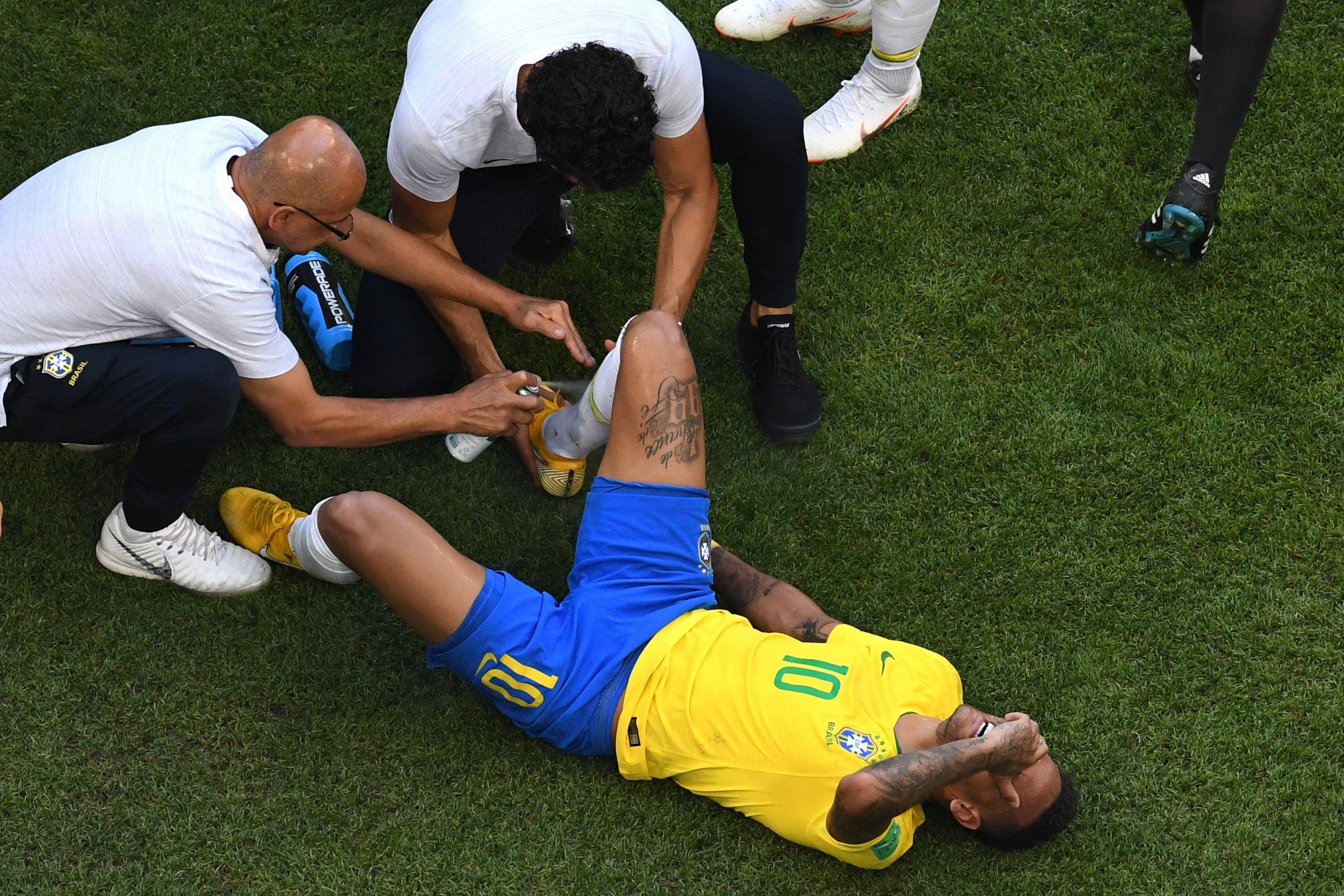 Neymar's diving at the World Cup means he has spent 14 minutes on the ground so far for Brazil