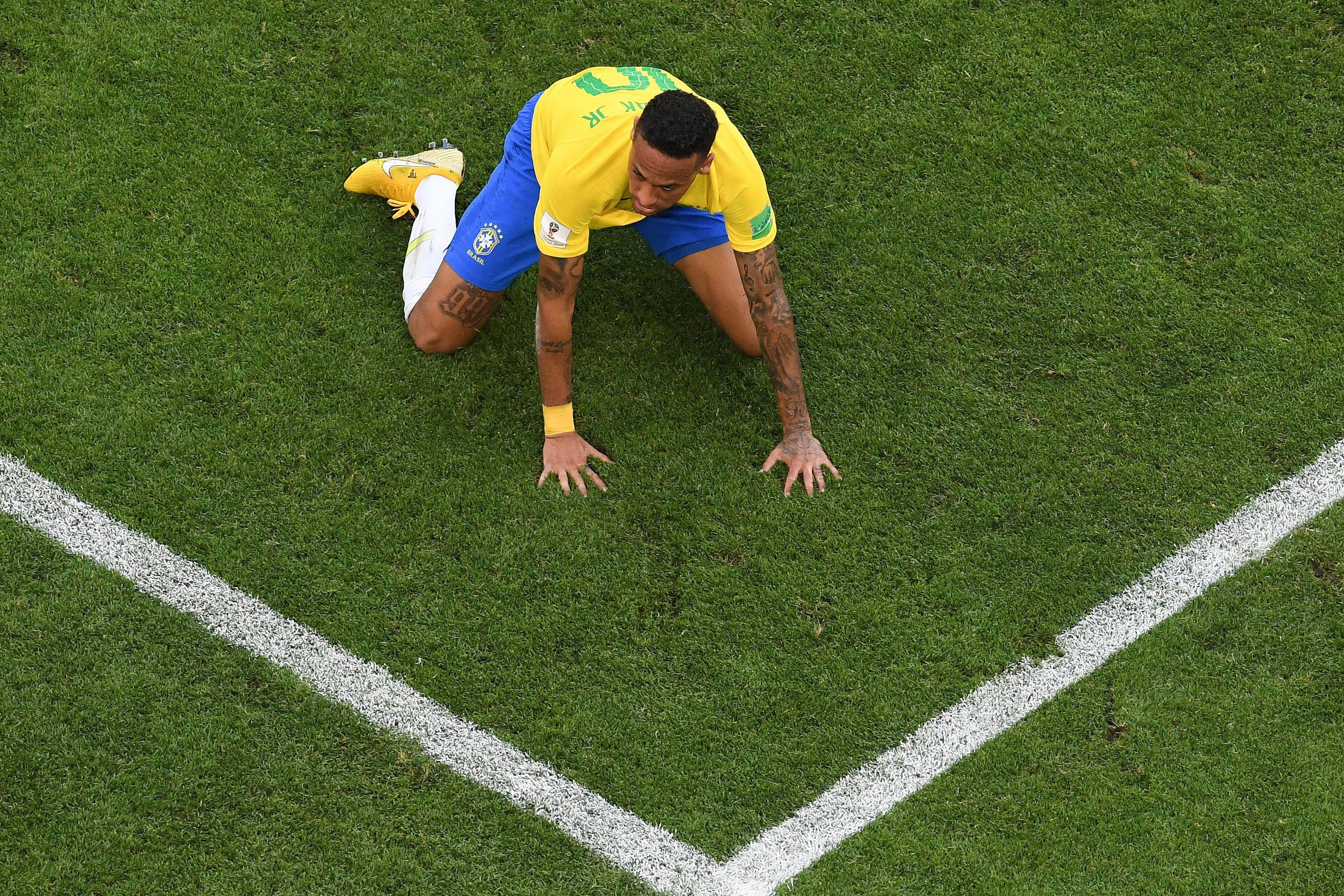 Neymar's diving at the World Cup means he has spent 14 minutes on the ground so far for Brazil