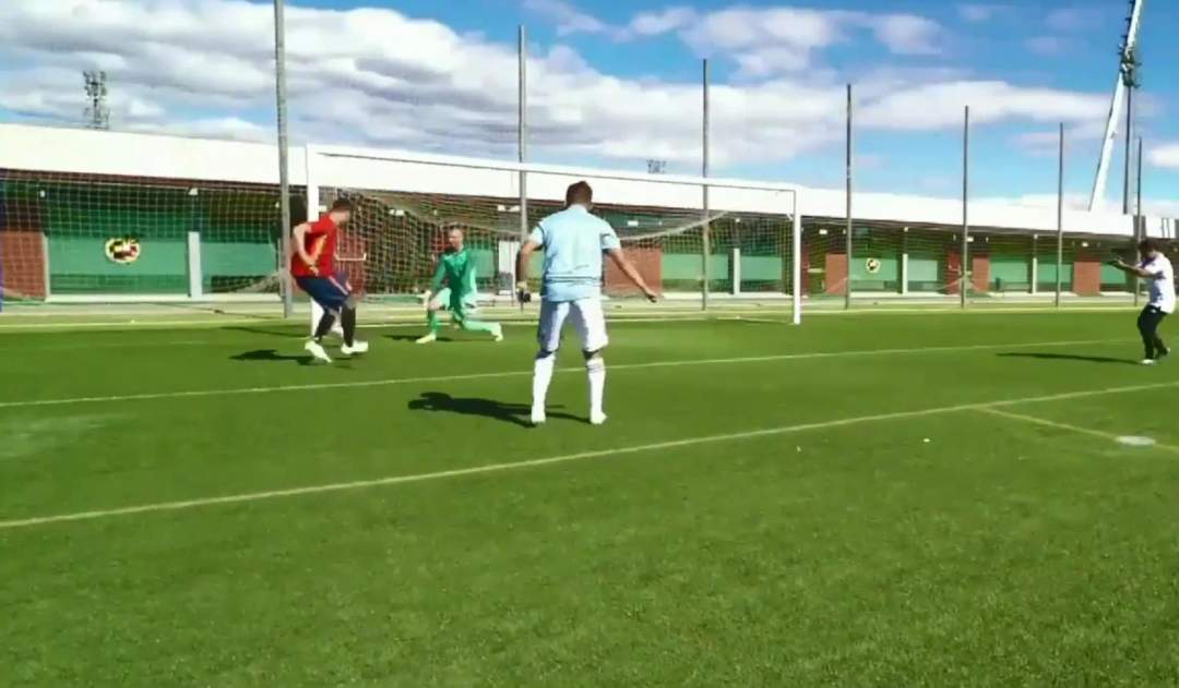 Chelsea flop Alvaro Morata manages to miss from three yards out while filming Spanish TV advert