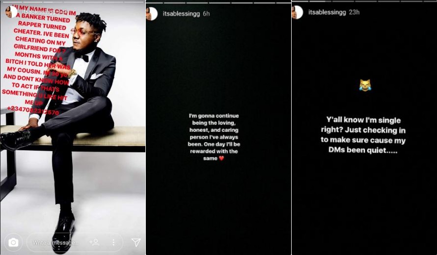 Rapper, CDQ' ex-girlfriend Accuse him of cheating on her With 'his cousin'