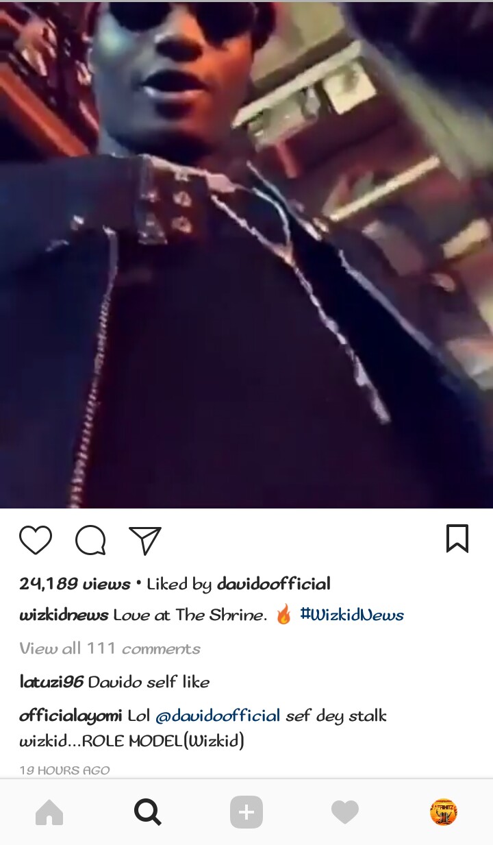 Davido Clicked The 'Like' Button To Wizkid's Video