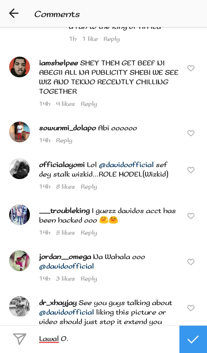 Davido Clicked The 'Like' Button To Wizkid's Video