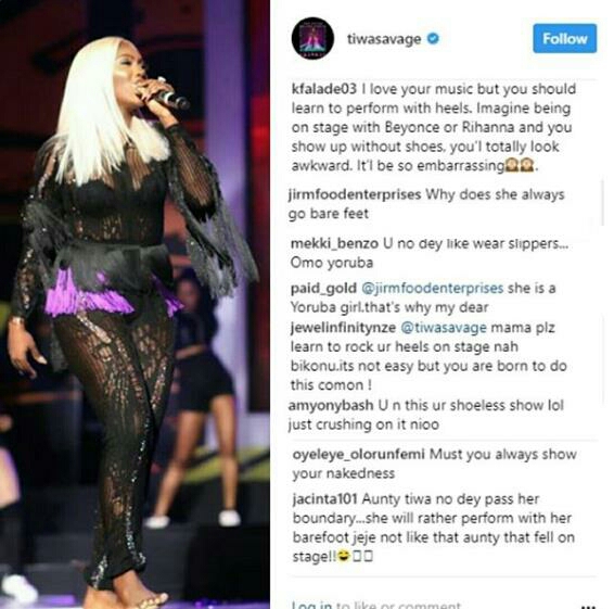 Tiwa Savage Is Not bothered About Performing Barefooted And This Is Reason