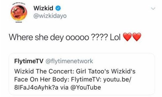 Wizkid Commence Search For The Female Fan That Tattooed His Face On her Back