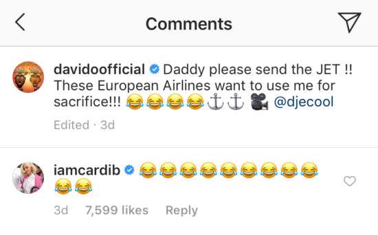 Cardi B Laughs At Davido After He Announced That Emirates Wants To Use Him For Sacrifice