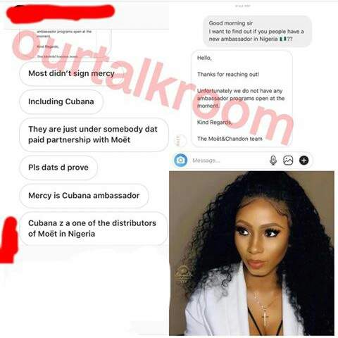'Moët Didn't Sign Mercy As Brand Ambassador'- Nigerian Lady Claims With Proof