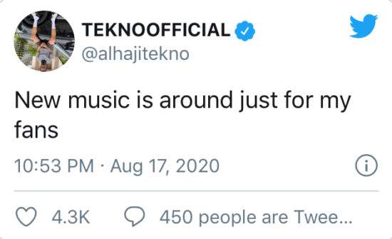 #AUG28: Tekno Announces New Music Is Around The Corner For His Fans