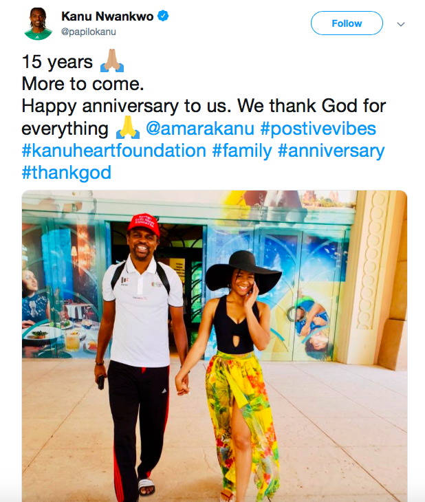 Kanu Nwankwo & Wife Amara celebrate 15th Wedding Anniversary ❤️