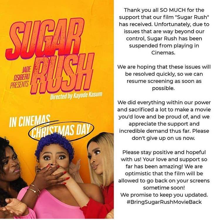 Censors Board has Banned Jade Osiberu's 'Sugar Rush' from Cinemas | Here's the Scoop