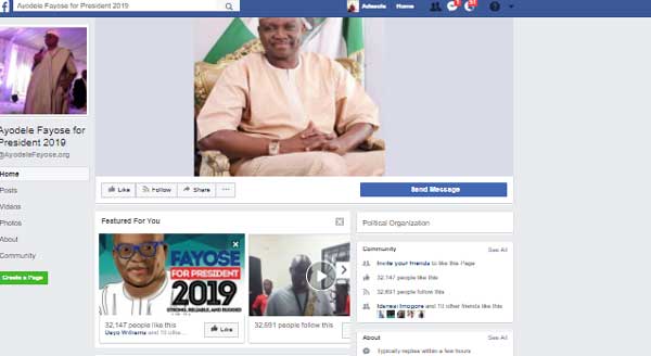 Gov Fayose Launches Presidential Campaign on Facebook