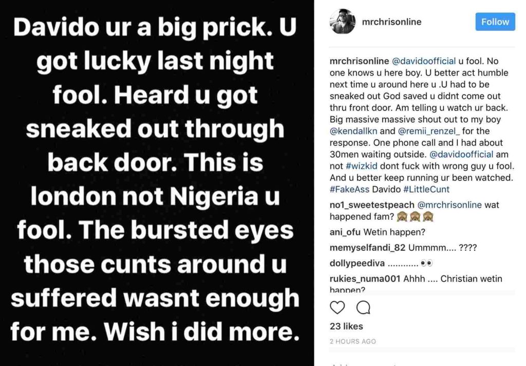 Davido narrowly escapes being beaten in London club