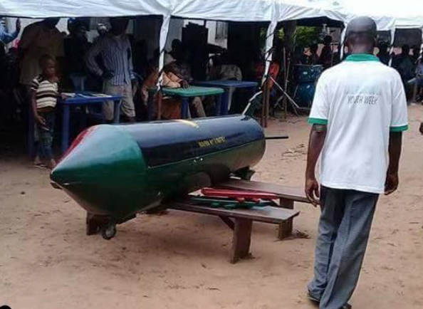 IPOB Member Laid To Rest In A Rocket-Like Coffin With Biafran Color