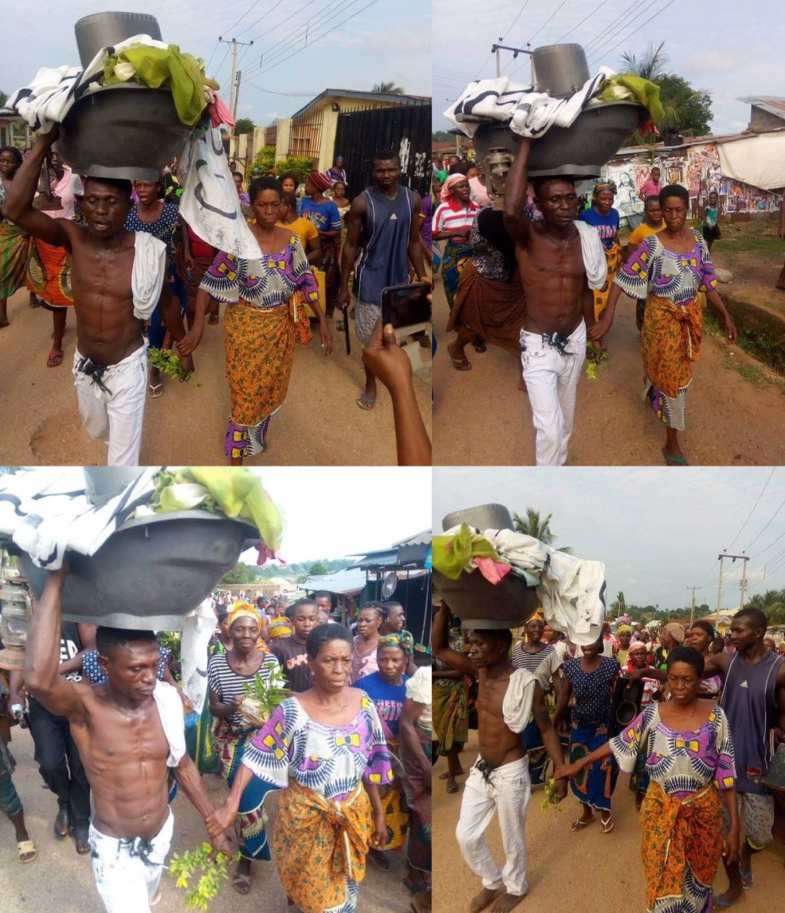 Old woman caught in the act with younger lover in Ebonyi State Paraded By Villagers