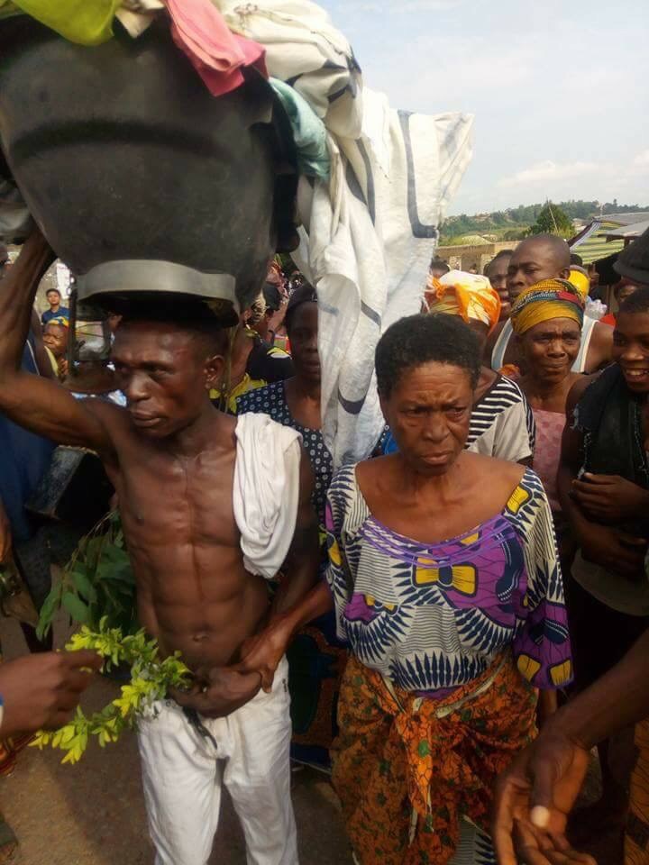 Old woman caught in the act with younger lover in Ebonyi State Paraded By Villagers