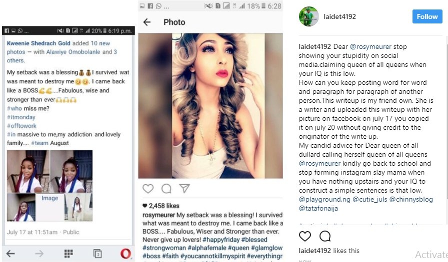 'Copy and paste Queen' - Lady calls out Actress Rosy Meurer for stealing her post