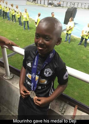 Manchester United Coach, Jose Mourinho Gave His UEFA Super Cup Winners Medal To A Nigerian Kid