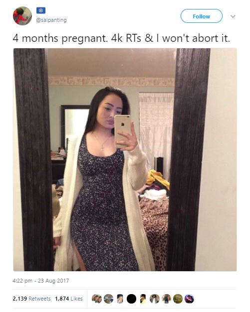 Lady Threatens To Abort Her Pregnancy If She Doesn't Get 4000 Retweets On Twitter