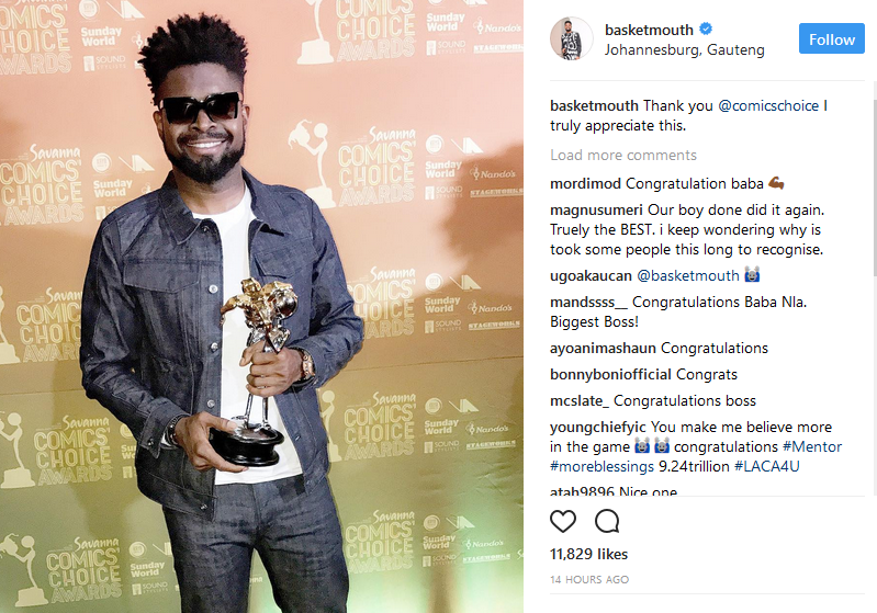 Comedian Basketmouth Wins Pan African Comic of The Year at Savanna Comics Choice Awards