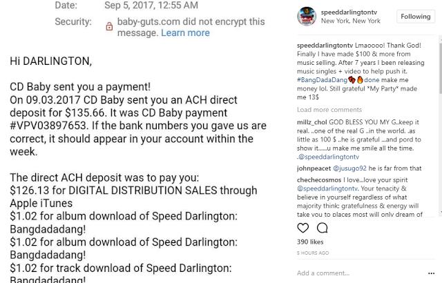 Rapper Speed Darlington Celebrates as He Makes $135 From Music Sales for The First Time In 7 Years