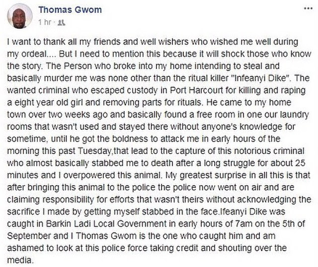 Nigerian Man Reveals How He Caught Wanted Port Harcourt Ritualist, Slams Police For Taking Credit For His Recapture