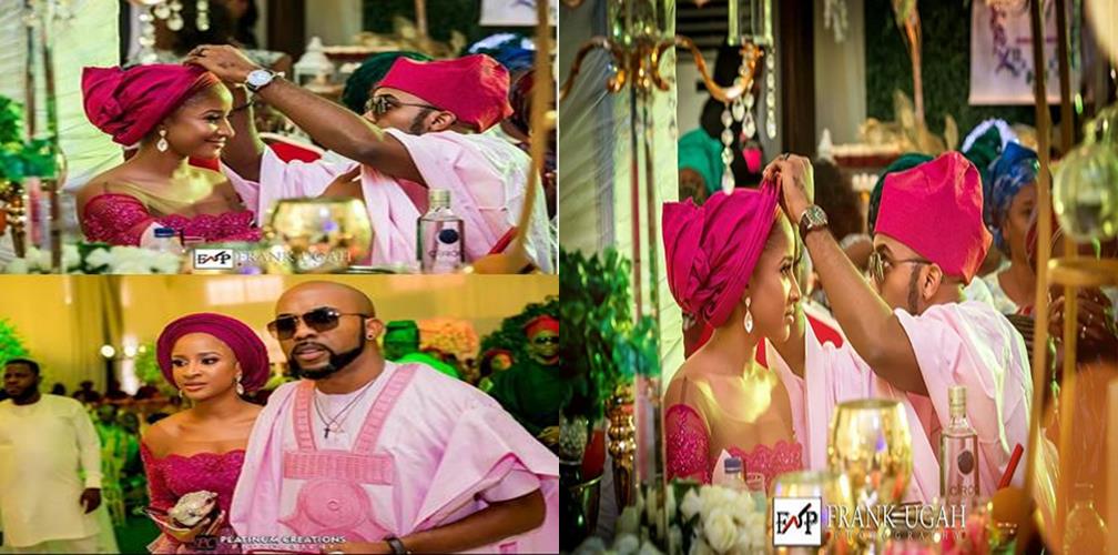 Awwww... Photographer captures Banky W adjusting Adesua's gele