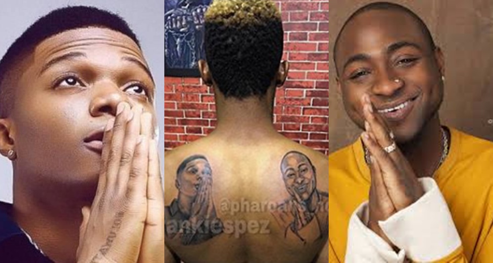Man Gets Wizkid And Davido's Tattoos On His Back In Abuja (Photos)