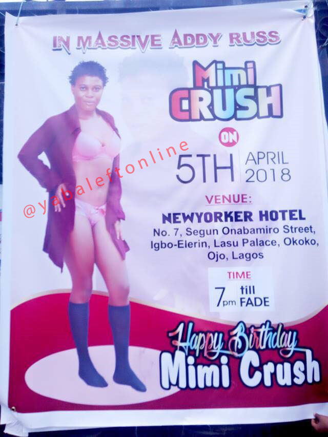 Slay queen poses in pants and bra for birthday party banner (photos)