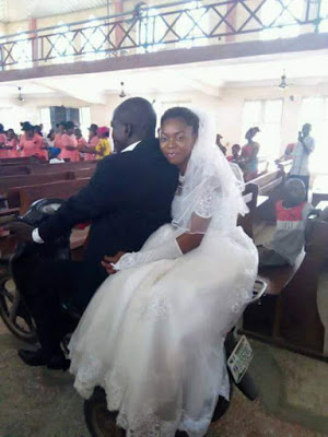 Groom Rides His Bride Down The Aisle With Motorcycle In Benue