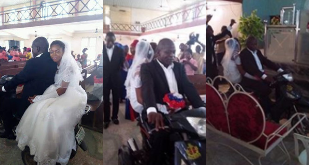 Groom Rides His Bride Down The Aisle With Motorcycle In Benue