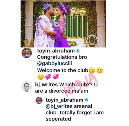 Fan reminds Toyin Abraham of her marital status after congratulating Gabriel Afolayan