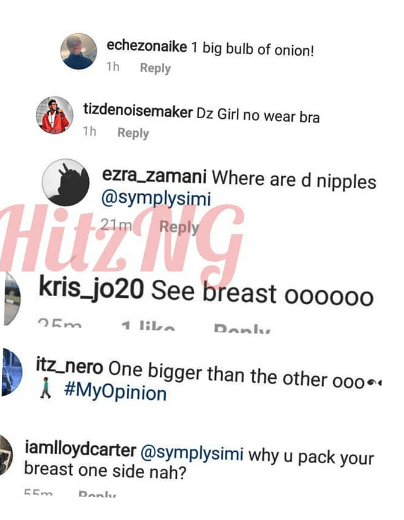 Fans talk about Simi's breasts after she shared these photos