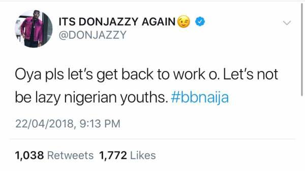 Don Jazzy reacts to Miracle winning and Cee-C as last female standing... #BBNaija