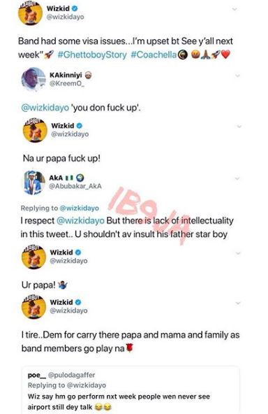 Wizkid replies fans insulting him for not attending Coachella this week