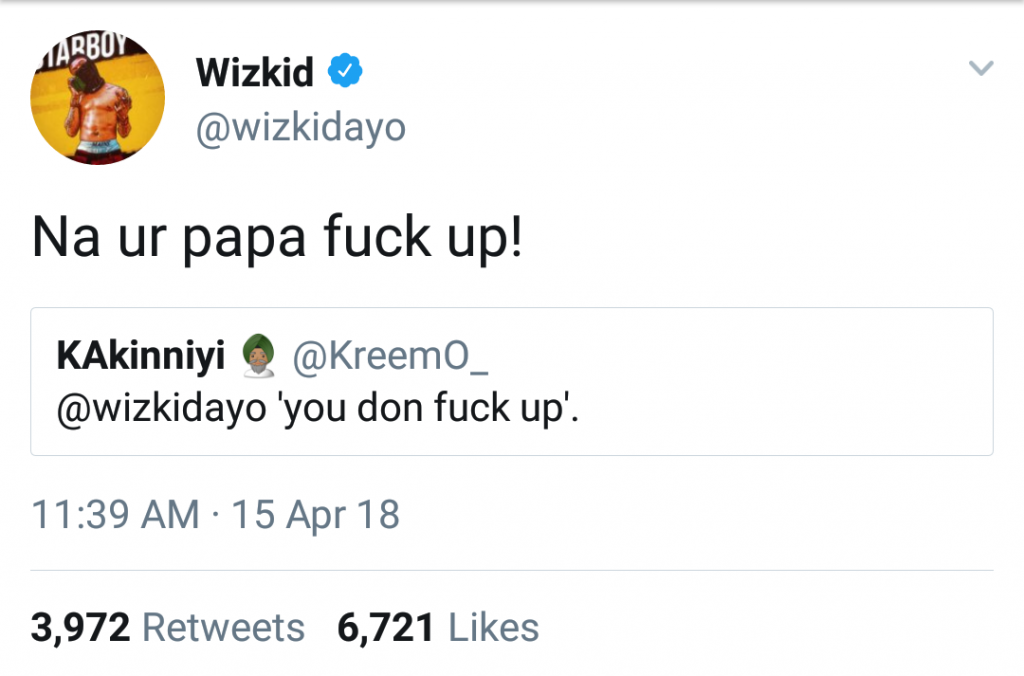 'You don f-k up'- Fan tells Wizkid, he replies savagely