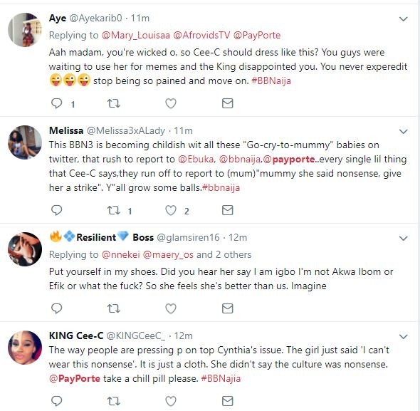 #BBNaija: Nigerians react after Cee-c ripped off Payporte outfit and tagged it 'Nonsense' (Screenshots)