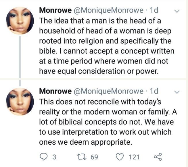 I reject the idea that the man is the head of the house - Lady rants on Twitter