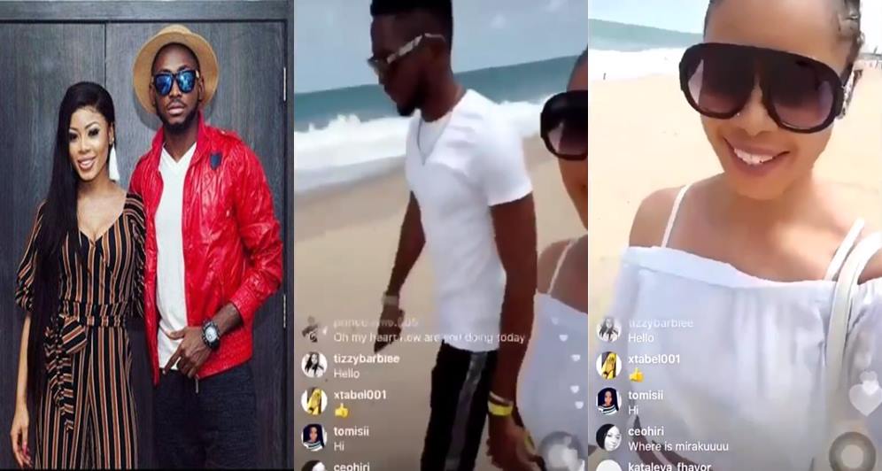 #BBNaija: Nina & Miracle are back together, spotted taking a stroll at the beach (Video)